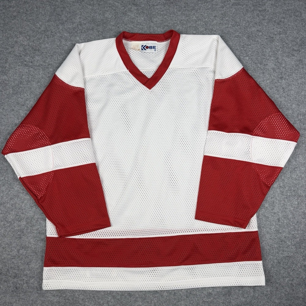 Kobe Hockey Jersey Mens Large White Red Blank Practice Mesh V-Neck Adult L/G